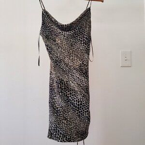 Topshop Animal Print Asymmetrical Slip Dress – Adjustable Side Ruched – Like New